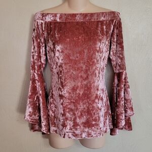 VENUS Mauve Pink Velvet Off The Shoulder Bell Sleeve Top Size Women's Small